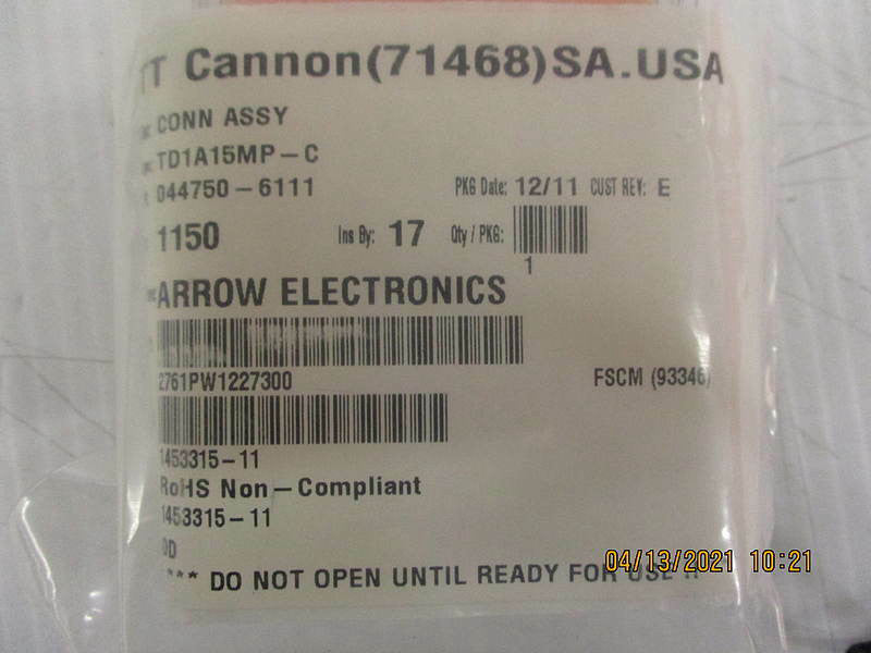 New, ITT Cannon, TD1A15MP-C, CONN D-SUB PLUG 15POS PNL MNT