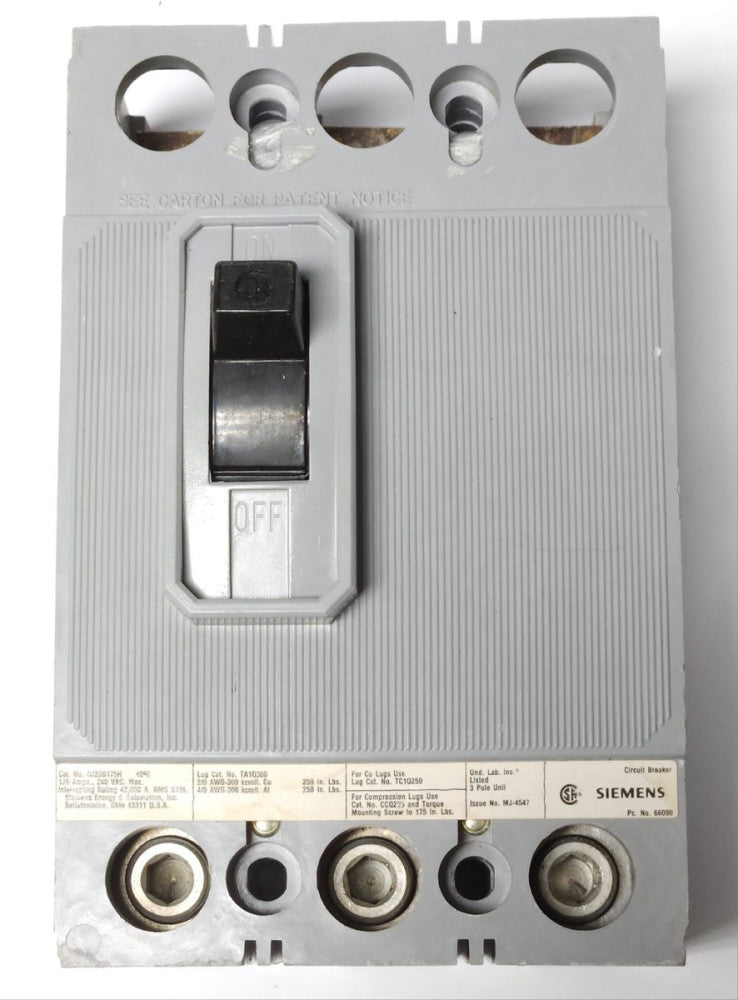 SIEMENS QJH23B175H 3 Pole 175 AMP Type QJ Circuit Breaker 240 VAC
