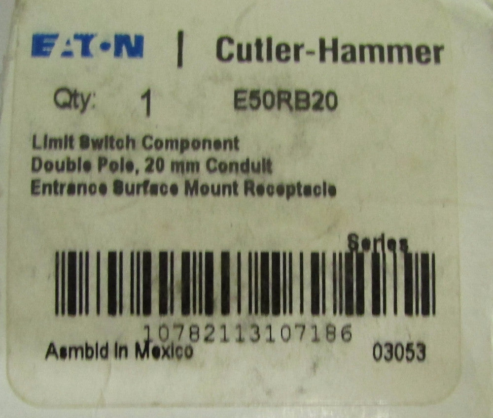 EATON CUTLER HAMMER E50RB20 Double Pole 20 mm Limit Switch Receptacle