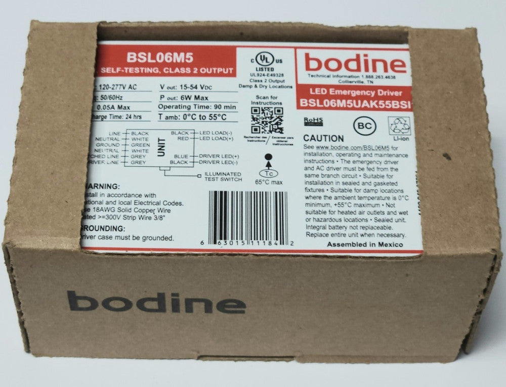 BODINE BSL06M5UAK55BSI Emergency LED DRIVER Type BSL06M5 Input 120-277 VAC Outpu
