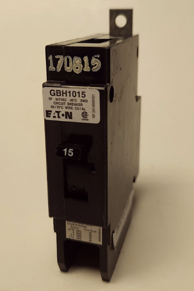 EATON CUTLER HAMMER GBH1015 Single Pole 15 AMP Type GBH Circuit Breaker
