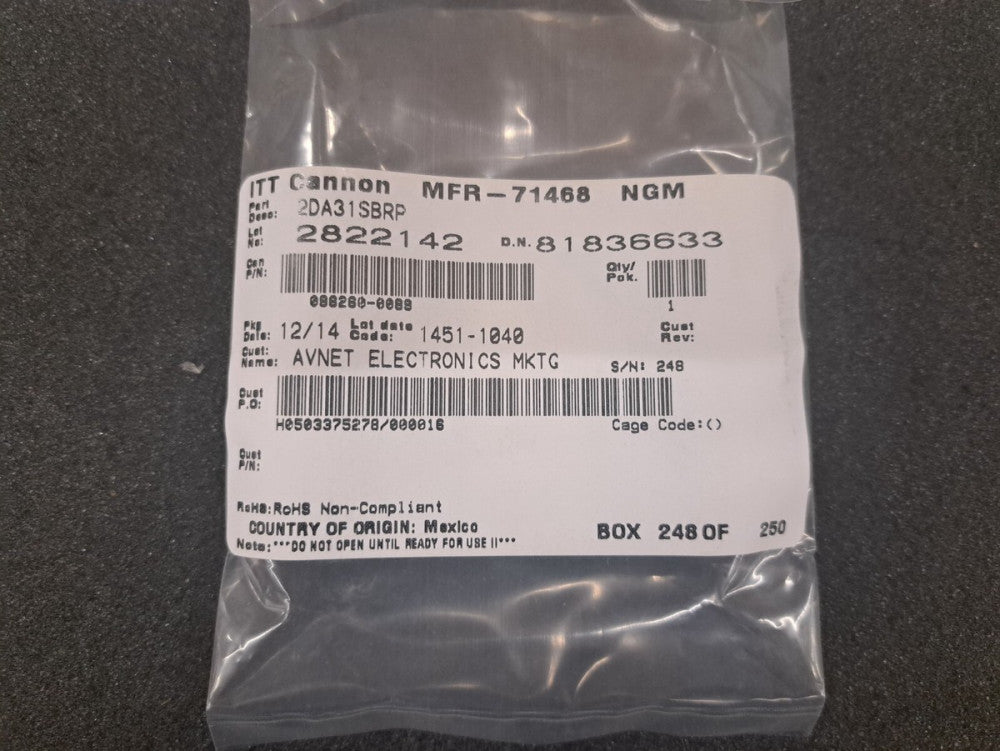 New, ITT, 2DA31SBRP, CONN D-SUB RCPT 31POS R/A SLDR