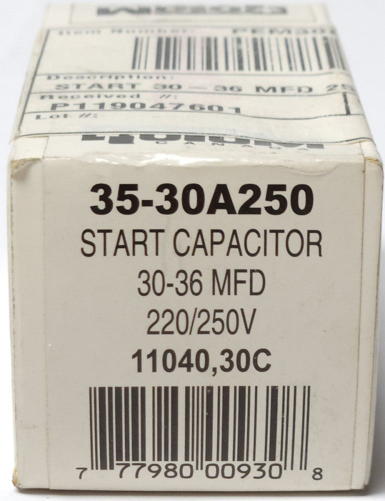 SEALED ROTOM CANADA 35 30A250 START CAPACITOR 30-36 MFD 220 250 VAC 11040 30C