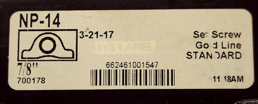 SEAL MASTER NP-14 7/8" REGAL Gold Line Bearing NP 14 7/8 Inch Pillow Block