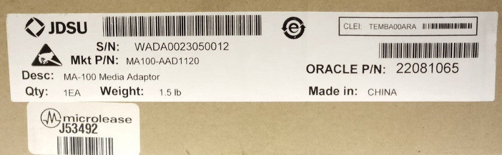JDSU MA-100 Media Adapter ORACLE 22081065 MA 100 AAD1120 MICROLEASE