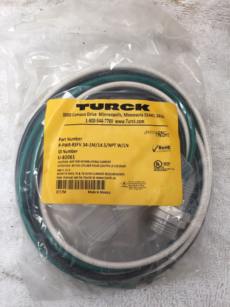 Turck P-PWR-RSFV 34-1M/14.5/NPT W/LN Mini Power Receptacles #U-82061