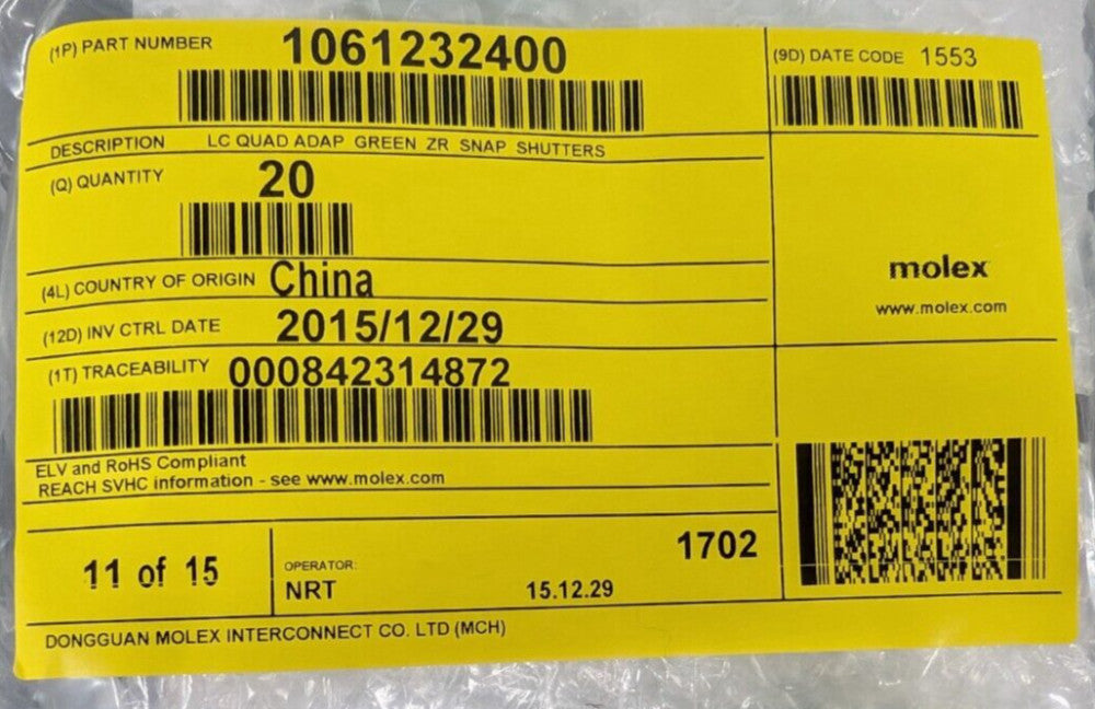 New, Molex, 106123-2400, CONN COUPLER RCPT LC-LC 4-PLEX - *Listing is for one pc