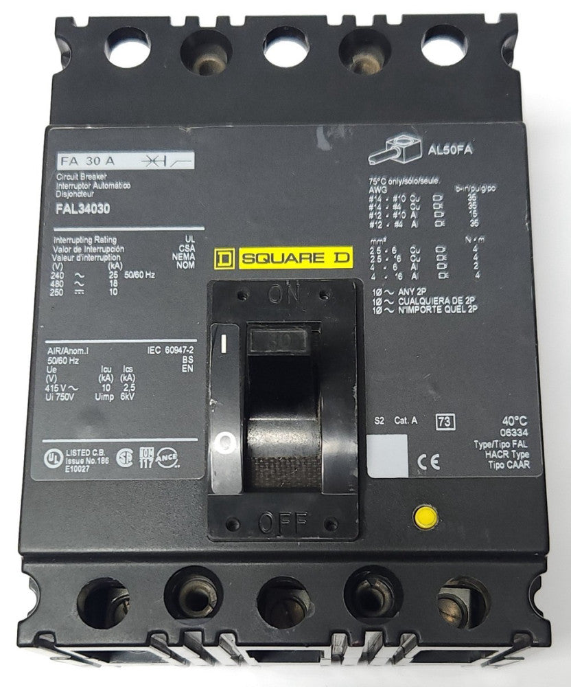 SQUARE D FAL34030 3 Pole 30 AMP Type 30 A Circuit Breaker 480 VAC