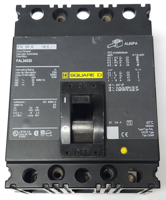 SQUARE D FAL34030 3 Pole 30 AMP Type 30 A Circuit Breaker 480 VAC