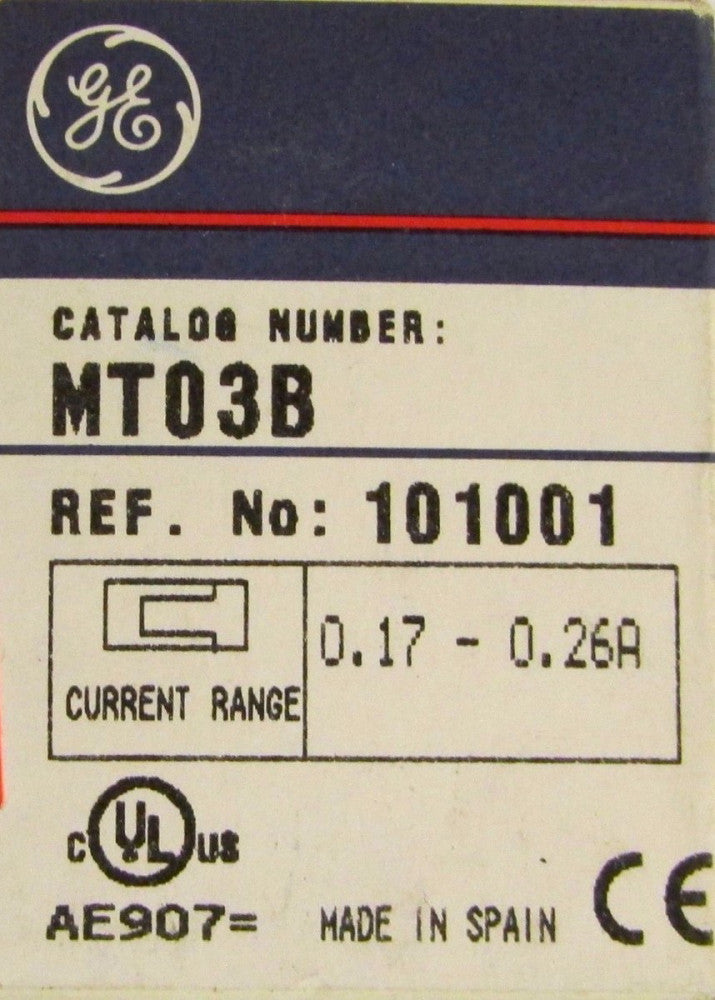 GENERAL ELECTRIC GE MT03B .17-.26 Amp Overload Relay 