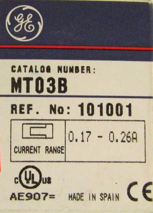 GENERAL ELECTRIC GE MT03B .17-.26 Amp Overload Relay 