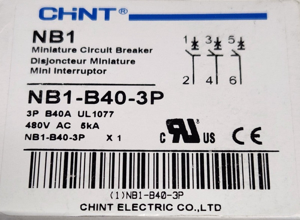 CHINT NB1 B40 3P 40 AMP B40A 3 Pole Circuit Breaker NB1-63 B40 480 VAC