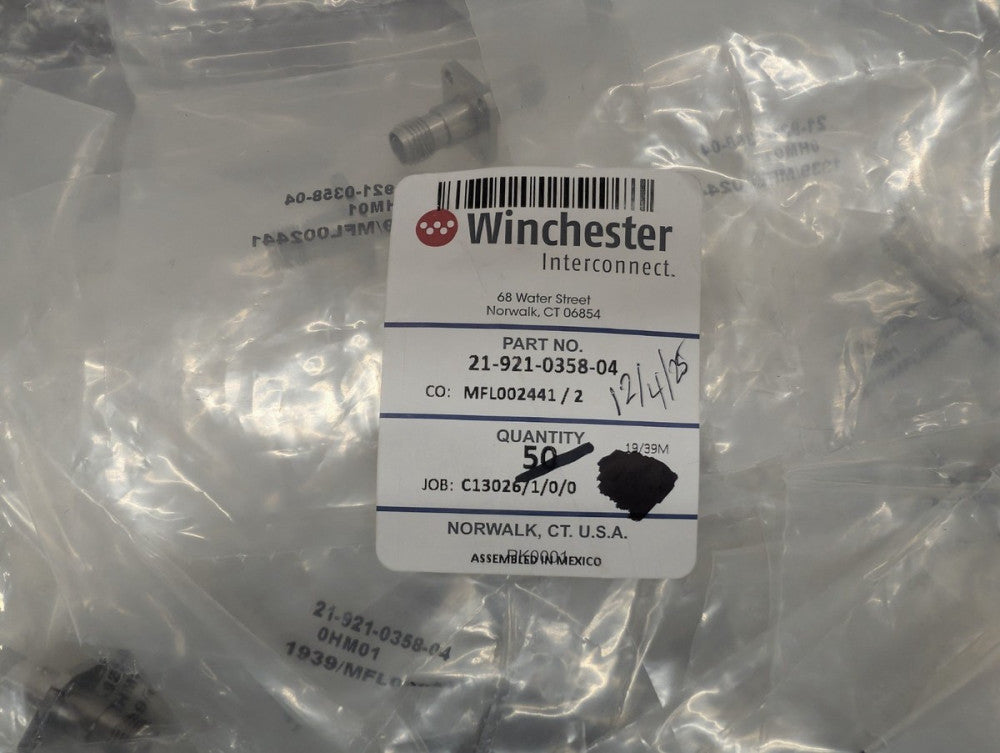 New, Winchester, 21-921-0358-04, CONN SMA JACK TO JACK - Lot of 3pcs
