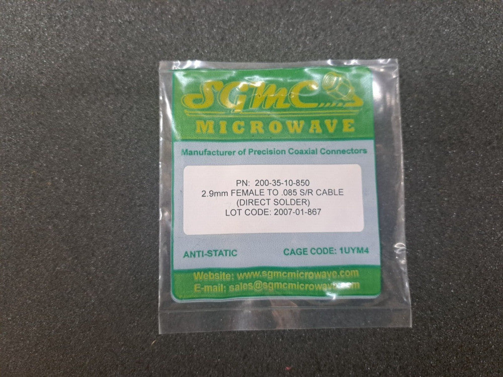 New, SGMC Microwave, 200-35-10-850, CONNECTOR RF CABLE MOUNT JACK 1 CONTACTS SKT