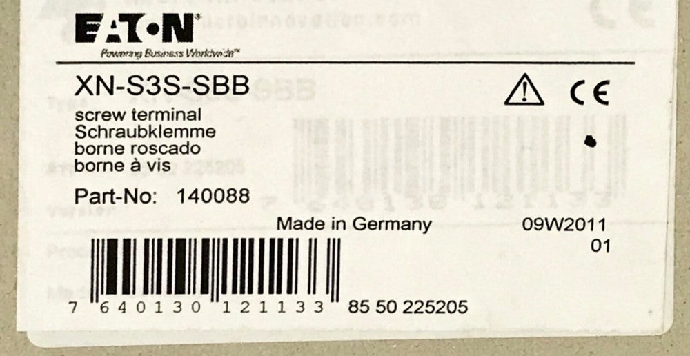 EATON MOELLER XN S3S SBB Screw Terminal Block 140088 XION