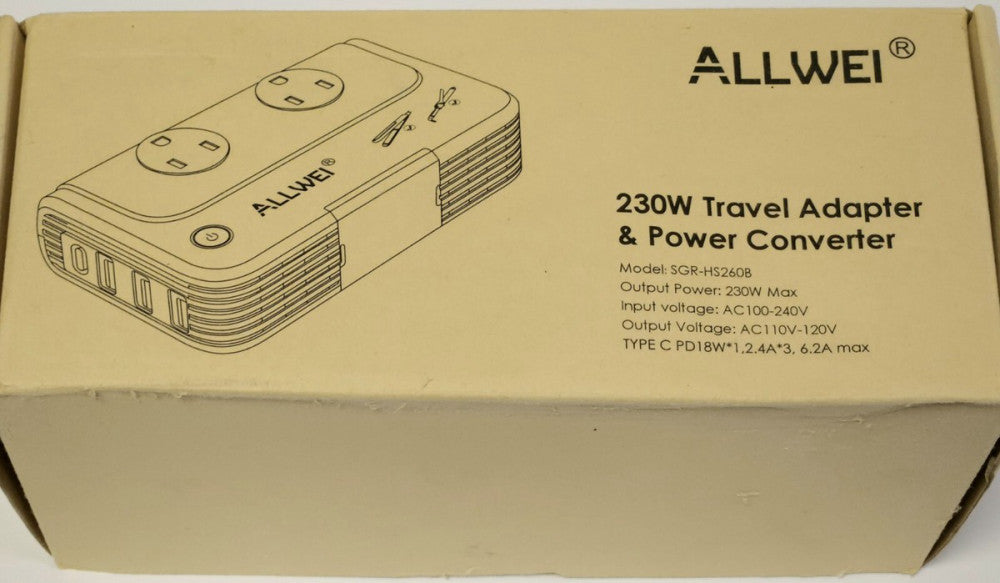 ALLWEI Model SGR HS260B 230 Watt Travel Adapter & Power Converter 100-240 VAC
