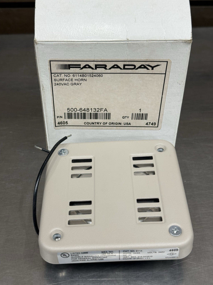 Faraday 6114 Surface Horn 240V Gray 500-648132FA ,  Cat No 6114B01524060 Unused