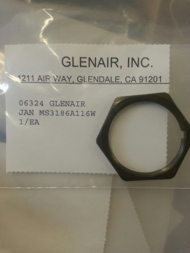 New, GlenAir, MS3186A116W, Jam Nut Straight Aluminum Olive Drab Cadmium