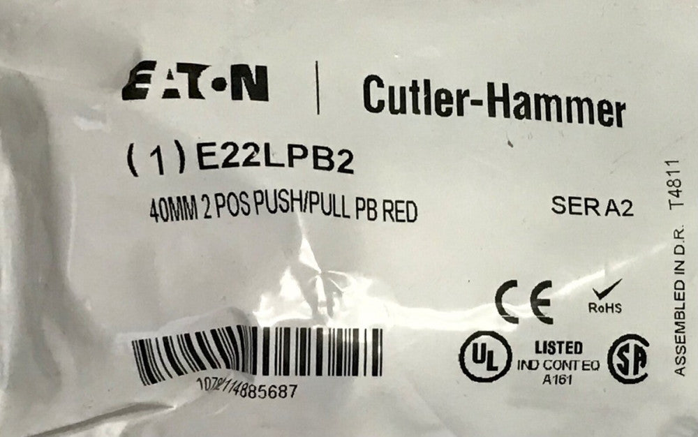 EATON MOELLER E22LPB2 Red 40mm Mushroom 2 Position Push Pull Pushbutton 22mm
