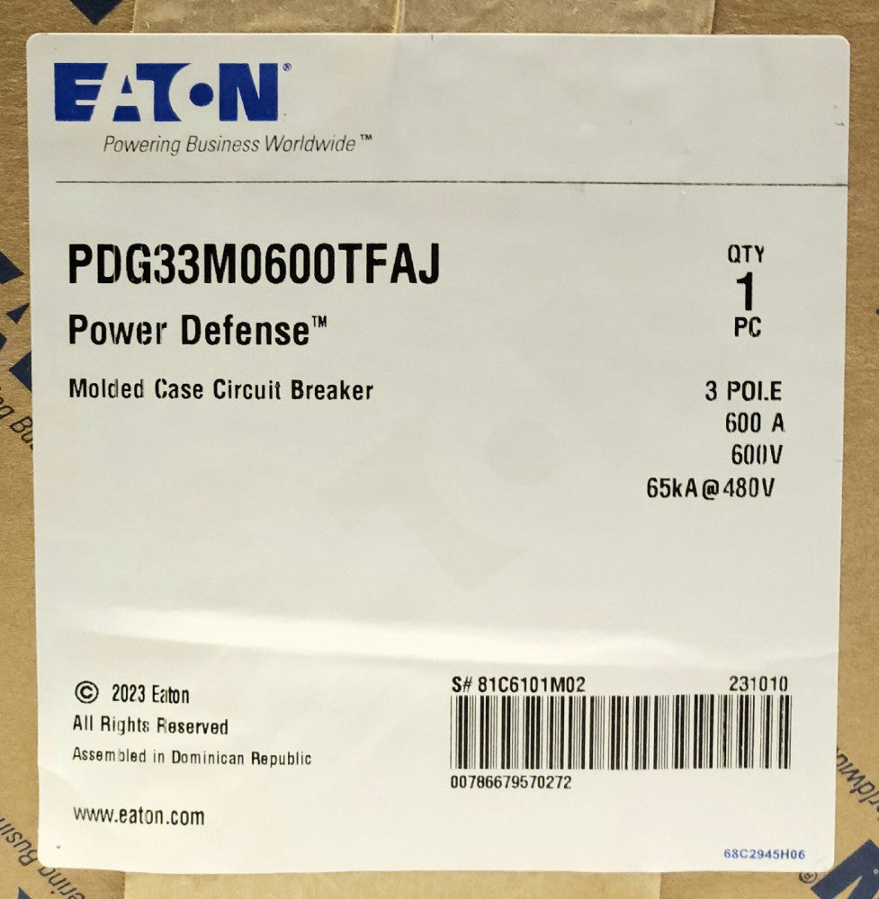 EATON PDG33M0600TFAJ 3 Pole 600 AMP Type PDG3 POWER DEFENSE Circuit Breaker