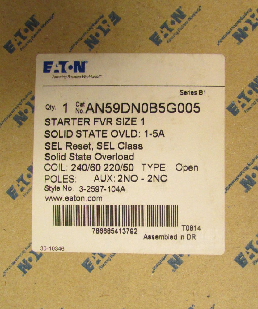 EATON CUTLER HAMMER Size 1 Reversing Starter 1-5 Amp Overload AN59DN0B5G005