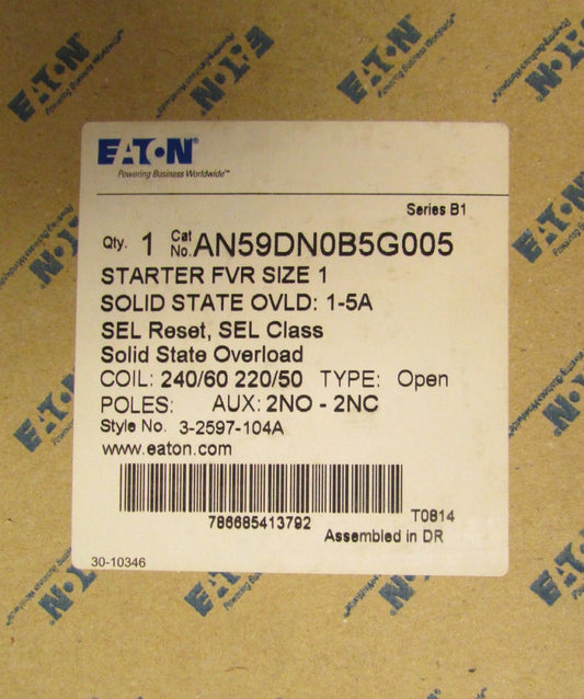 EATON CUTLER HAMMER Size 1 Reversing Starter 1-5 Amp Overload AN59DN0B5G005
