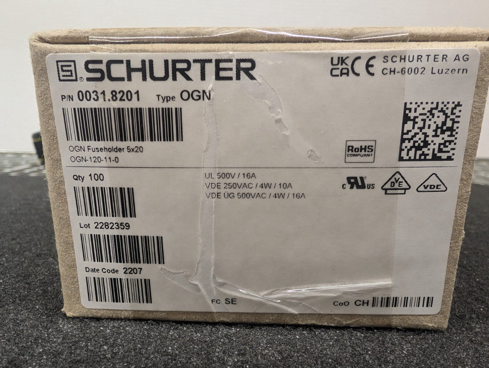 New, Schurter, 0031.8201.G, FUSE BLOK CARTRIDGE 500V 10A PCB - Lot of 100pcs