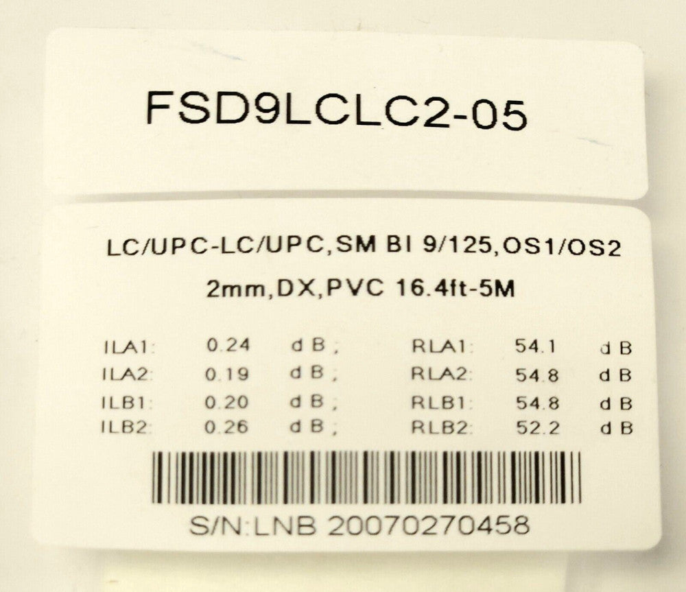 FSD9LCLC2 05 LC UPC LC UPC SM BI 9 125 OS1 OS2 Fiber Optic Patch Cord 2mm DX PVC