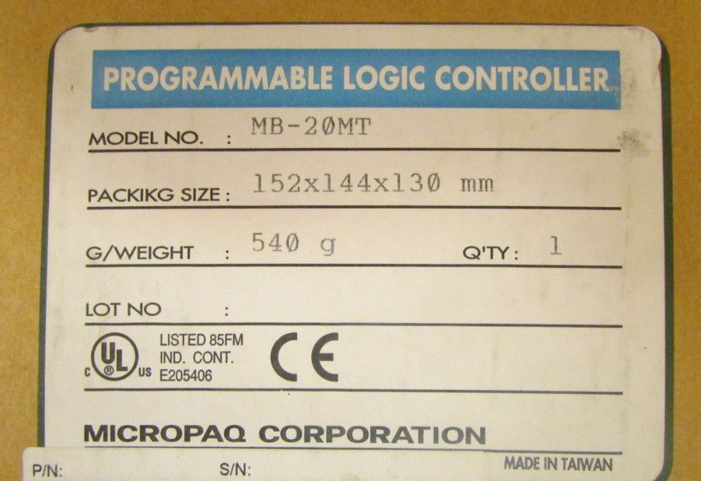 KB ELECTRONICS MB 20MT MICROPAQ Programmable Logic Controller