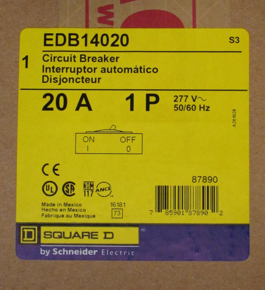 SQUARE D EDB14020 Single Pole 20 Amp Type EDB Circuit Breaker 277 VAC *SEALED*