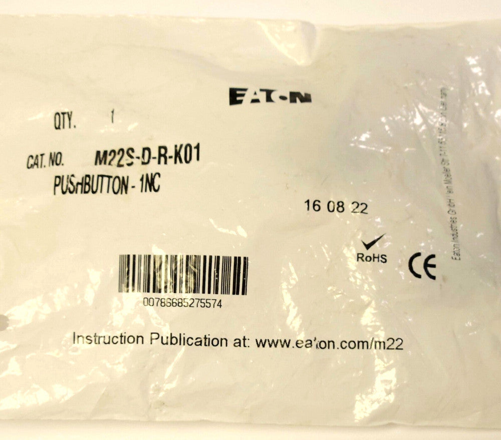 EATON M22S D R K01 Red Flush Head Pushbutton 1 NC Contact Block 2 mm
