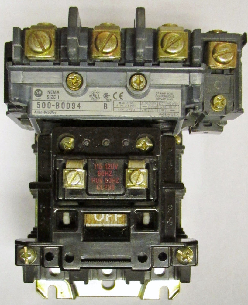 ALLEN BRADLEY 500 B0D94 110/120V 4 Pole Size 1 27 Amp Contactor 