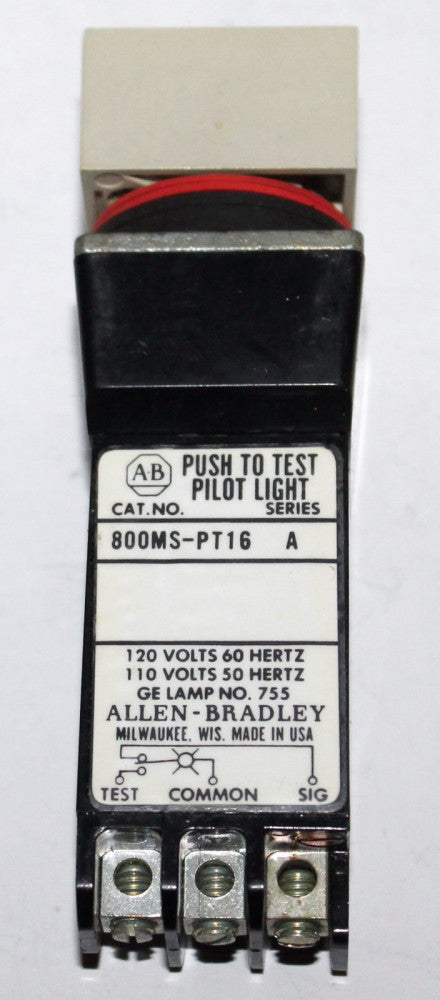 Allen Bradley Square Push to Test Pilot Light 800MS PT16 