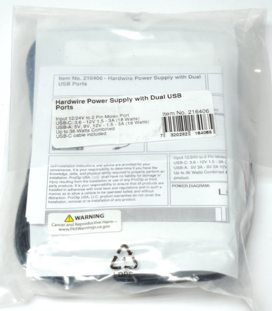 QUALCOMM PROCLIP MODEL IP1325 216406 Quick Charge 3.0 Hardwire Power Supply