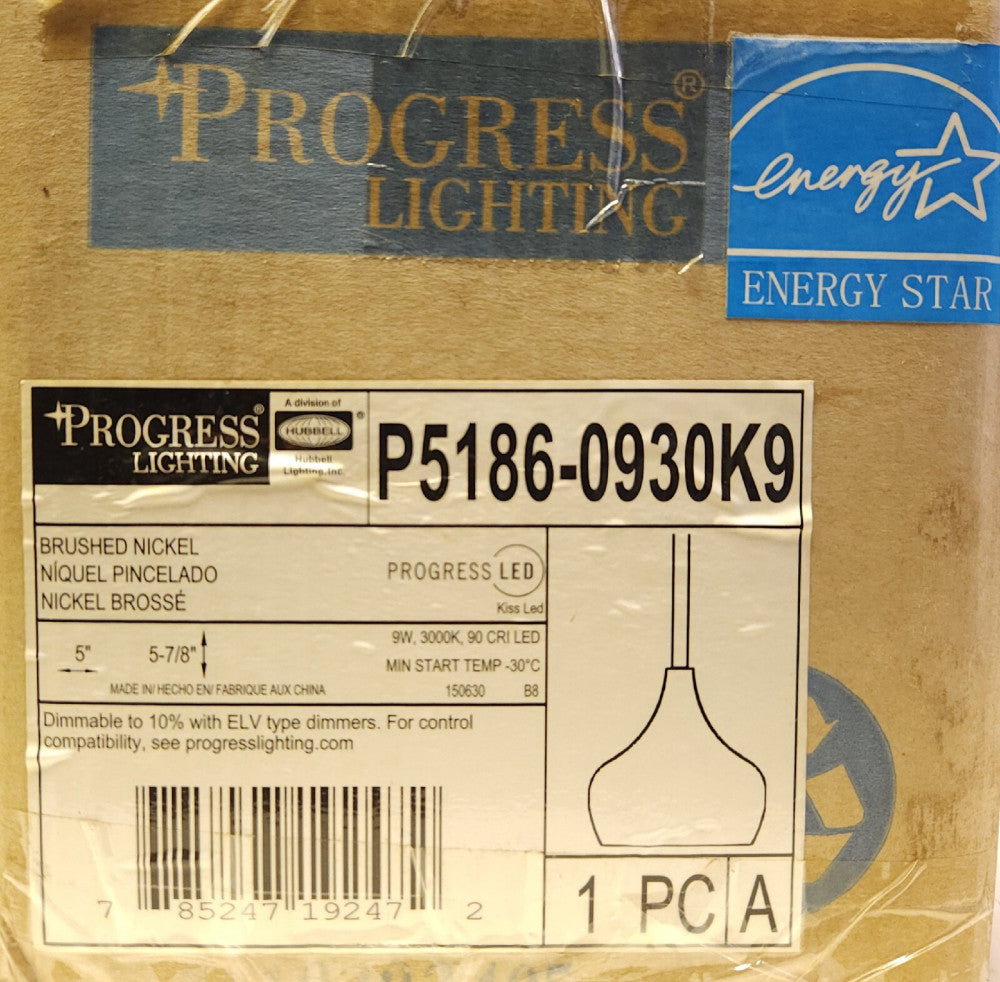 HUBBELL PROGRESS LIGHTING P5186 0930K9 Brushed Nickle Dimmable LED Pendant Light
