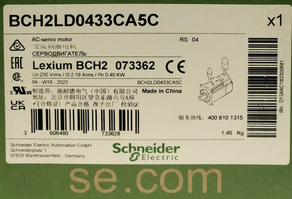 SCHNEIDER ELECTRIC BCH2LD0433CA5C Lexium BCH2 AC Servo Motor UN 230 Vrms IO 2.19