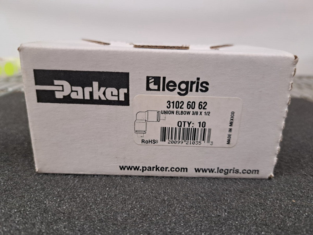 New, Parker, 3102 60 62, UNION ELBOW 3/8 X 1/2 - Sold as a Lot of 10pcs