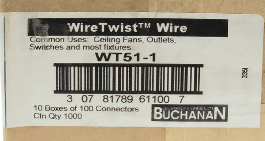 CASE OF 8 BOXES OF 100 BUCHANAN WT51-1/100 WING TWIST Wire Nut Connector Yellow