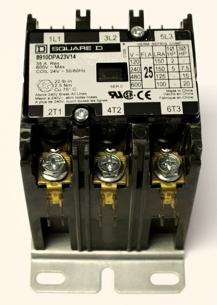 SQUARE D 8910DPA23V14 Definite Purpose Contactor 3 Pole 24 Volt 25 AMP 35 AMP