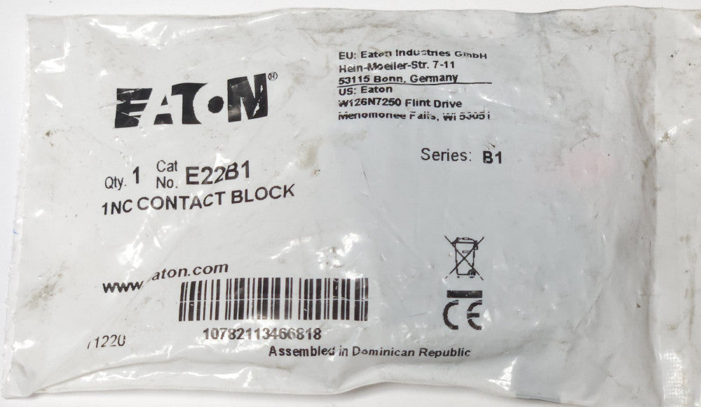 EATON E22B1 Pushbutton Contact Block 1 NC 22mm Type E22