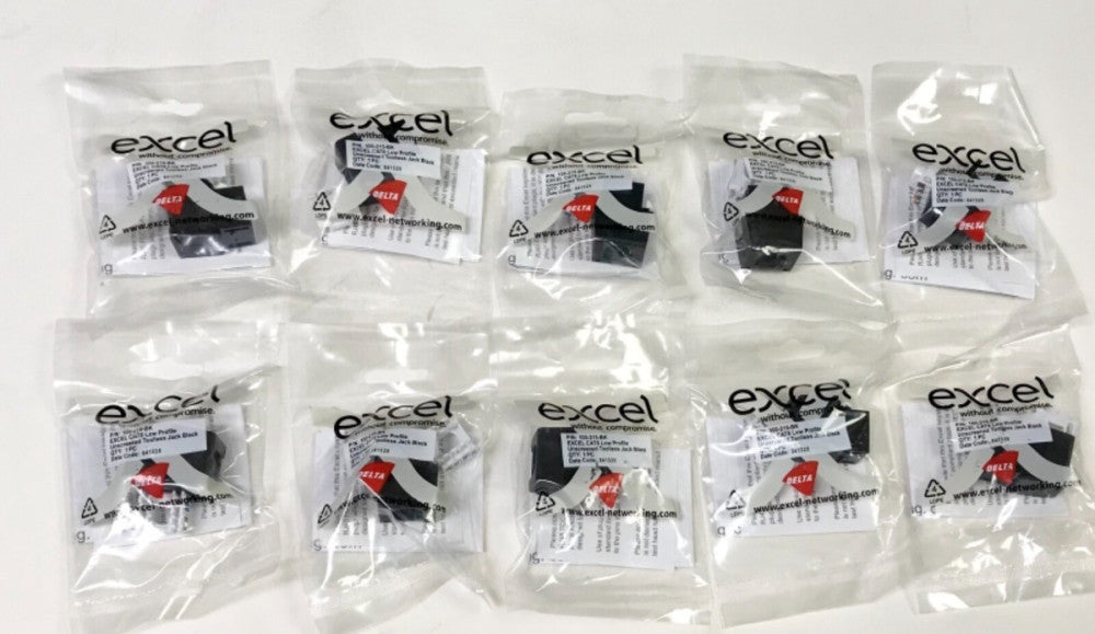 LOT OF (10) EXCEL DELTA 100 215 BK CAT6 TOOLLESS JACK BLACK 5055540502786 Low
