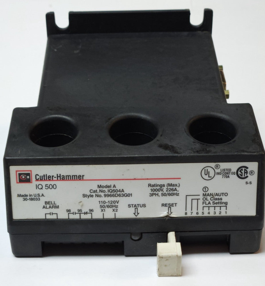 EATON CUTLER HAMMER IQ504A 120 VAC Size 4 IQ500 Modular Overload Relay 9966D63G0