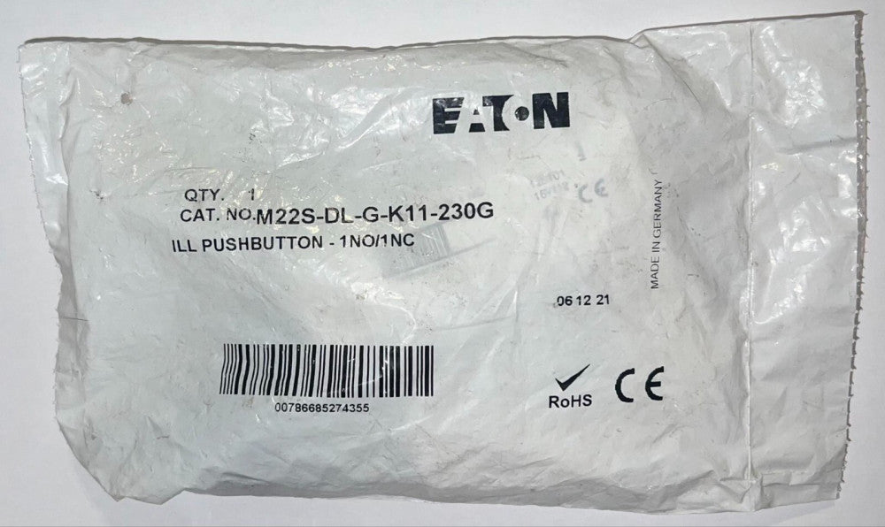 EATON M22S DL G K11 230G Green Illuminated Pushbutton 1 NO/1 NC