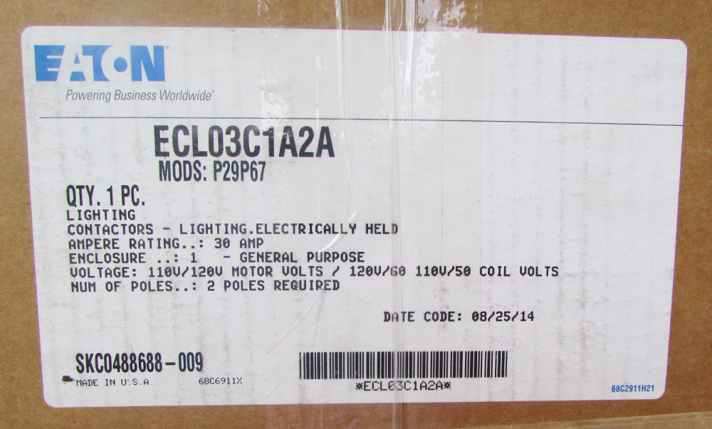 EATON CUTLER HAMMER ECL03C1A2A 3P Lighting Contactor Nema 1 Enc. MODS:P29P67