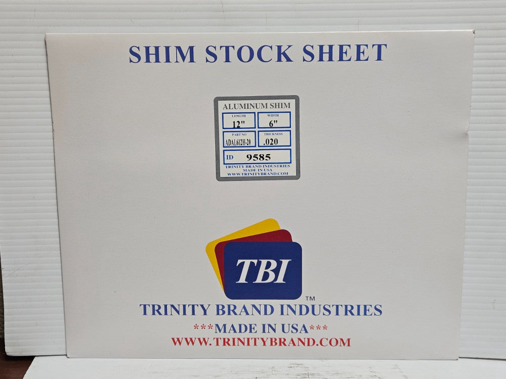 TBI Trinity Brand Industries Shim Stock Sheet ADAL612H-20 12"L 6"W .020Th 9585ID