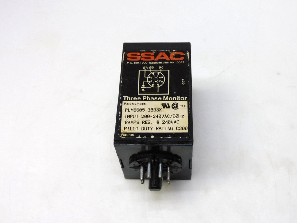 SSAC PLM6605 3593X 3 PHASE LINE MONITOR 200-240VAC 60Hz 8A RES@240VAC PDR C300