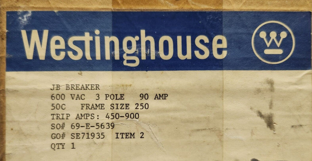 WESTINGHOUSE CUTLER HAMMER JB3090 3 Pole Type JB JB3090V Circuit Breaker