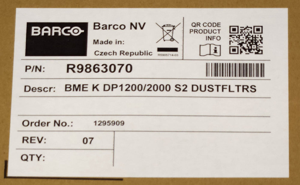 SET OF 3 BARCO NV R9863070 BME K D1200/2000 S2 Dust Filters for DP2 Projectors