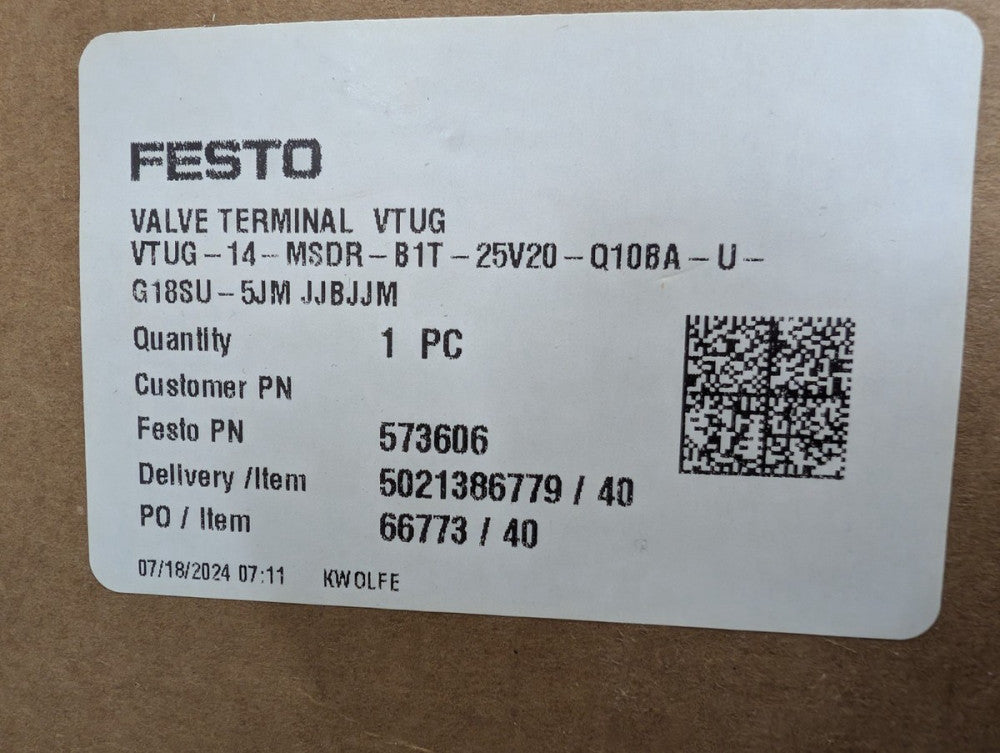 New, Festo, VTUG-14-MSDR-B1T-25V20-Q10BA-U-G18SU-5JMJJBJJM, VALVE TERMINAL