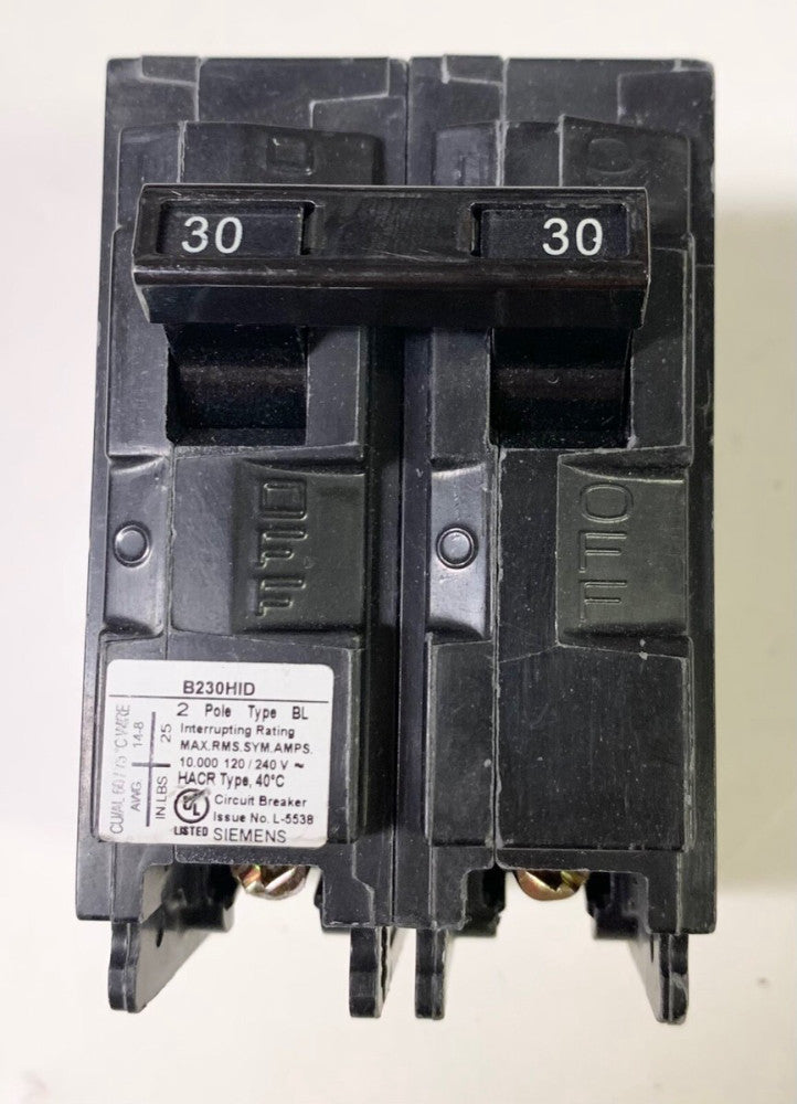 SIEMENS B230HID 2 Pole 30 AMP Type BL Circuit Breaker Bolt In